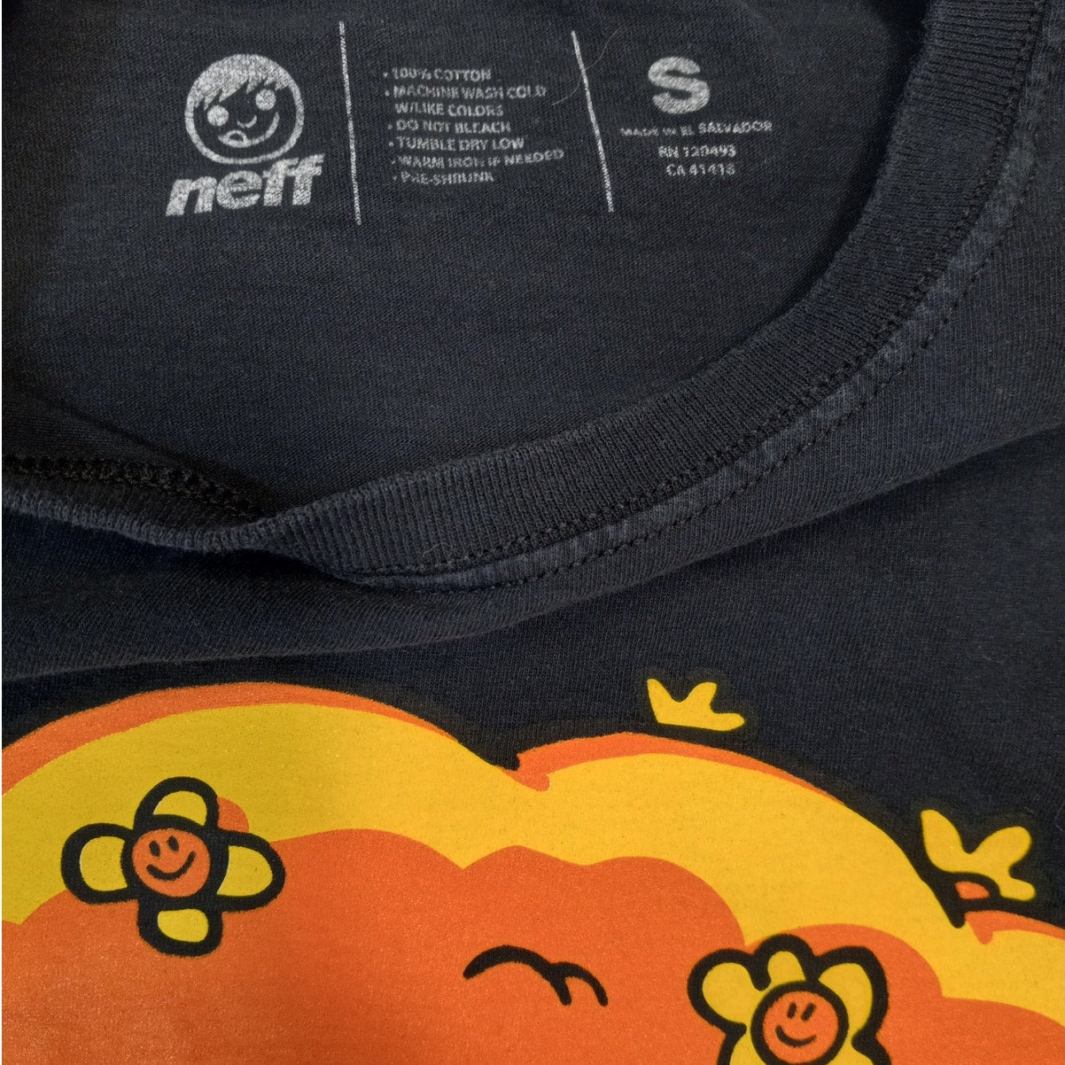 Neff black yellow smily face explosion graphic long sleeve shirt SIZE S