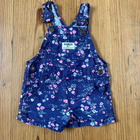 OshKosh B'gosh 90s blue pink floral baby overall shorts SIZE 9M