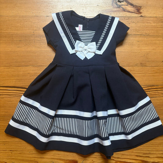 Jessica Ann dark blue white Navy short sleeve girls dress SIZE 3T