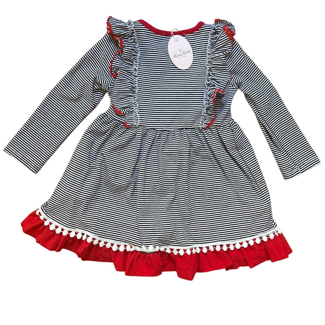 NWT Marie Nicole black white striped farm animal ruffle long sleeve dress SIZE 3