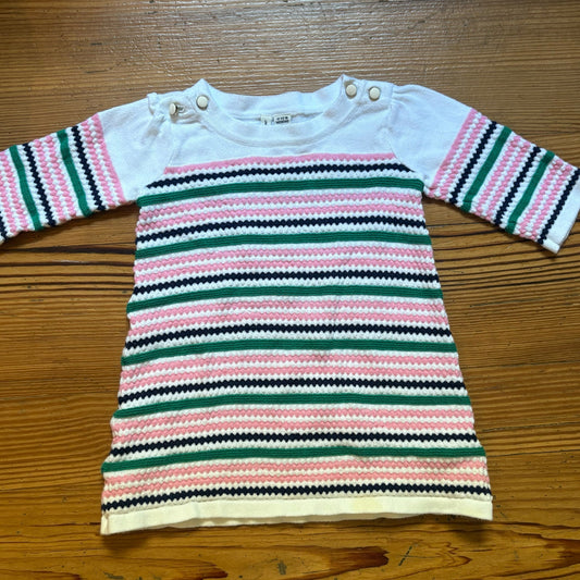 Janie and Jack white pink green striped quarter sleeve baby dress SIZE 12-18