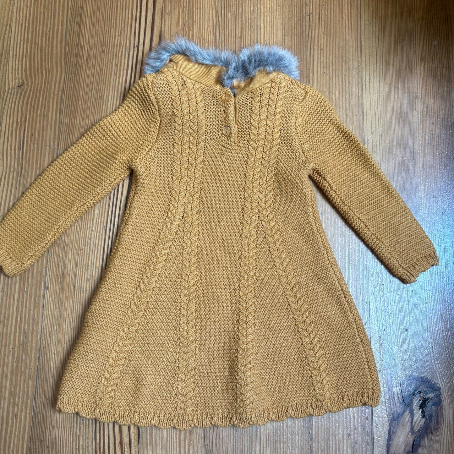 Christian Siriano yellow knit faux fur collar long sleeve dress SIZE 12M