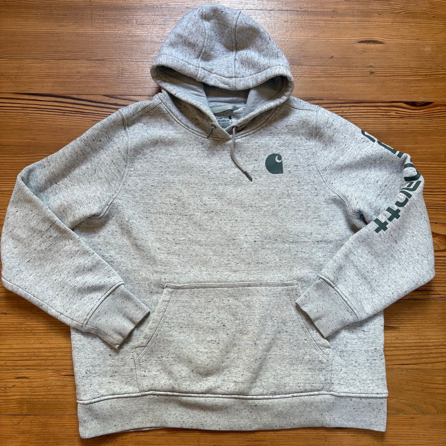 Carhartt light gray dark green logo kids sweatshirt hoodie SIZE XL