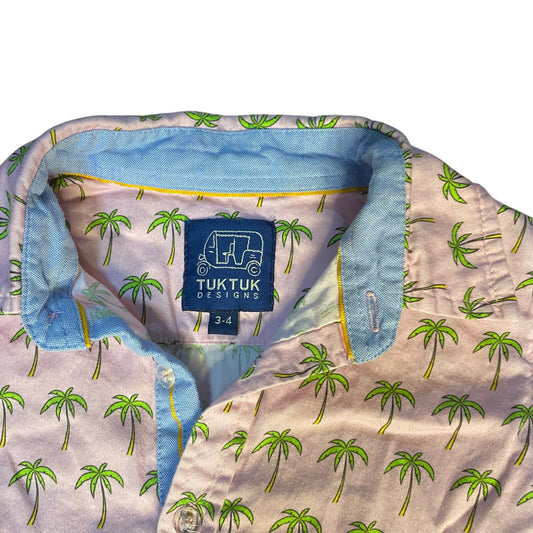 TukTuk Designs pink palm tree short sleeve collar button up shirt SIZE 3