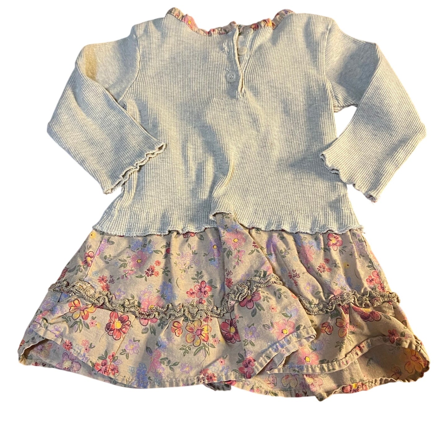 Nannette long sleeve gray ribbed overlay floral ruffle shirt SIZE 12M