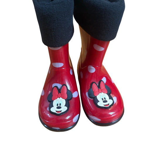 Disney Minnie Mouse red white polka dot fleece lined toddler rain boots SIZE 7