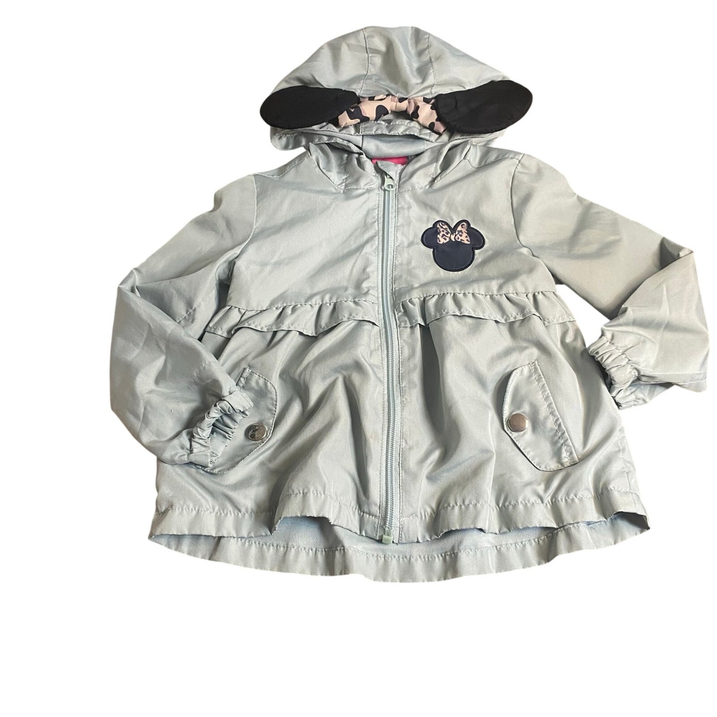 Disney Minnie Mouse light green ears hood full zip ruffle light jacket SIZE 3T