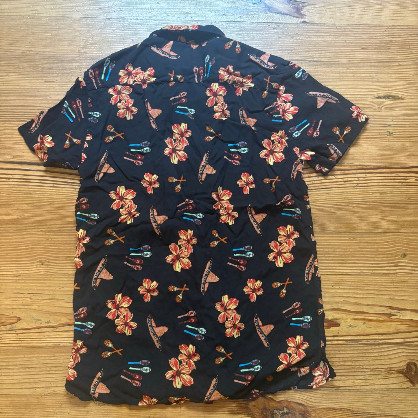 MBX black Mexican graphic short sleeve button up mens shirt SIZE M