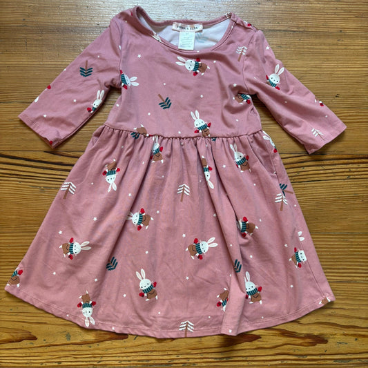 Emma & Elsa pink bunny snow winter quarter sleeve toddler dress SIZE 3T