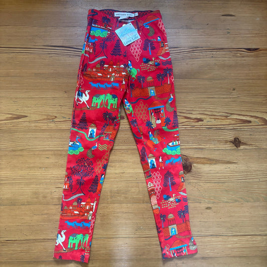 NWT Gretchen Scott red Asian print high rise skinny pants SIZE XXS
