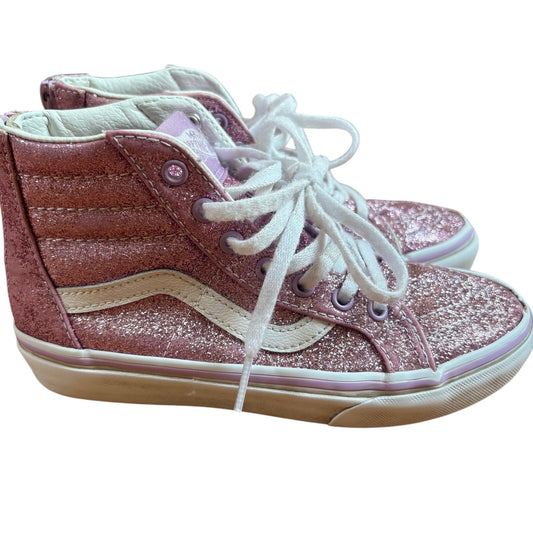 VANS pink glitter lace zip side high top girls sneakers SIZE 1.5