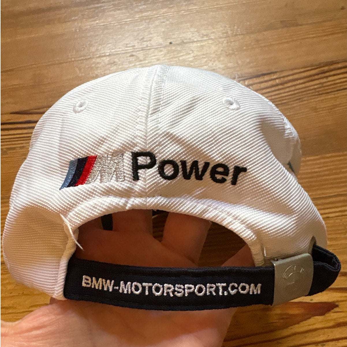 BMW Motorsport white blue red detailing adjustable baseball cap hat