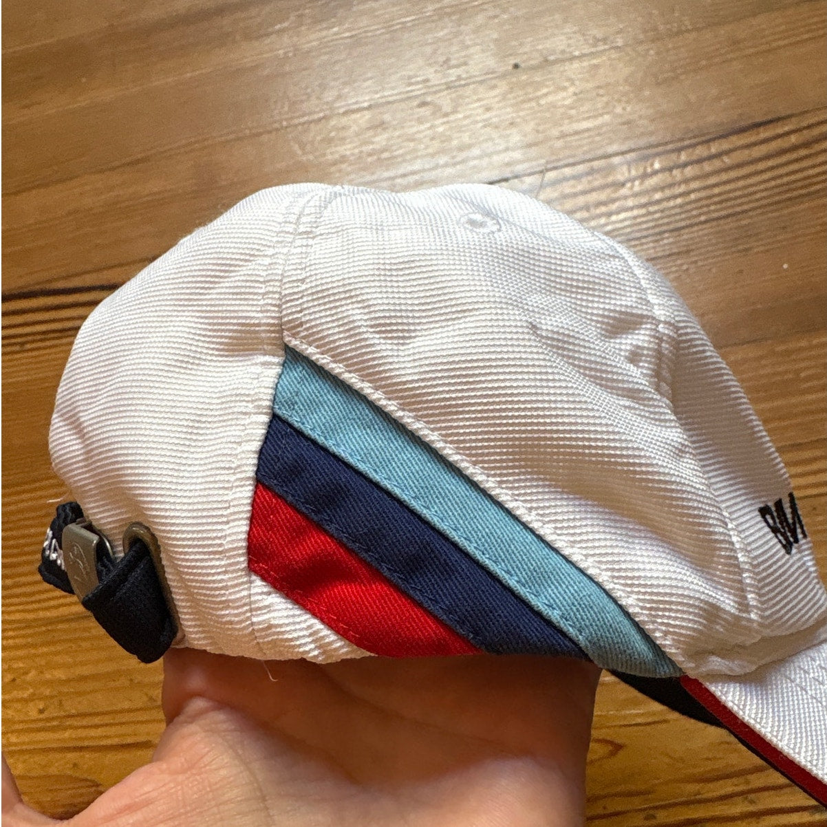 BMW Motorsport white blue red detailing adjustable baseball cap hat