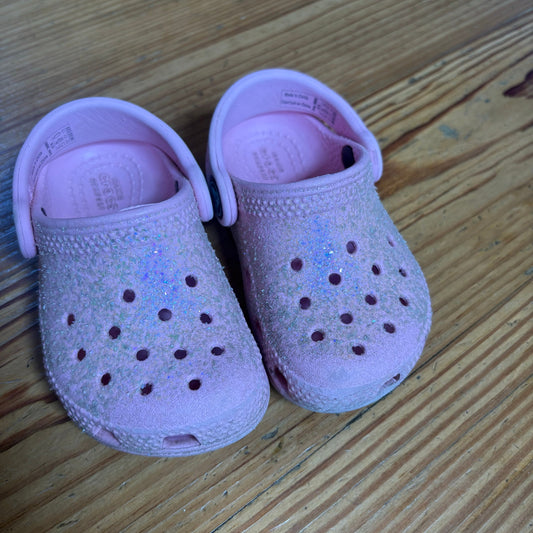 Crocs pink glitter classic slip on toddler clog shoes SIZE 5