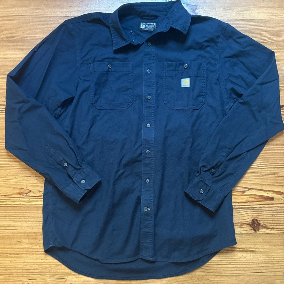Carhartt dark navy relaxed fit cargo long sleeve button up SIZE XLT