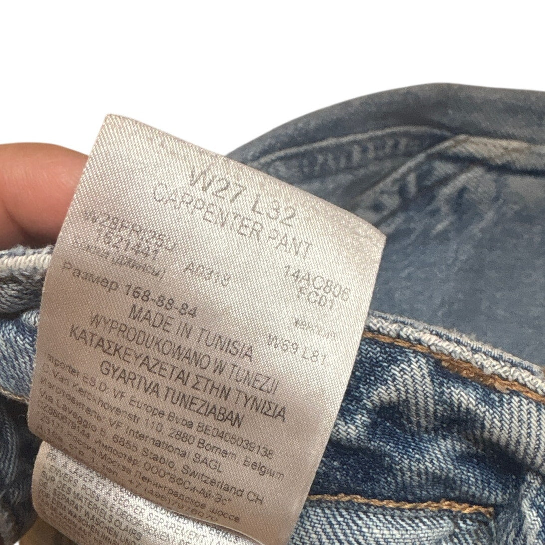 VTG Wrangler light wash carpenter cargo button fly jean pants SIZE LW27 L32