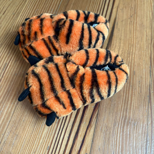 Tiger orange black striped print soft toddler slippers SIZE 5
