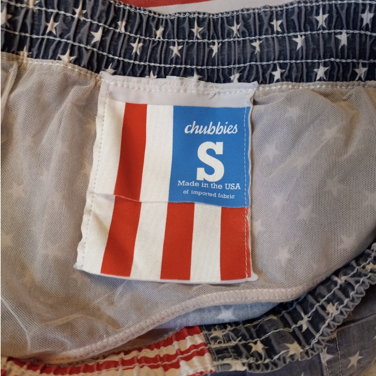 Chubbies USA American Flag red white blue mens swim trunks SIZE S