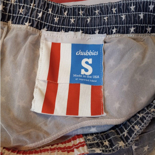Chubbies USA American Flag red white blue mens swim trunks SIZE S