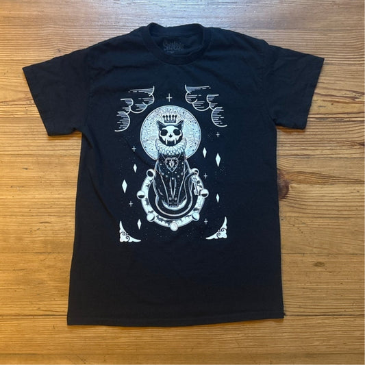 Spencers black gothic skeleton crown cat short sleeve shirt SIZE S