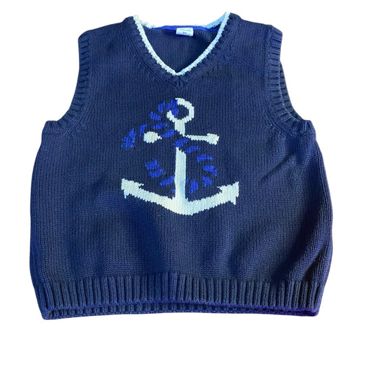 Janie and Jack navy blue white anchor knit boys sweater vest SIZE 2T