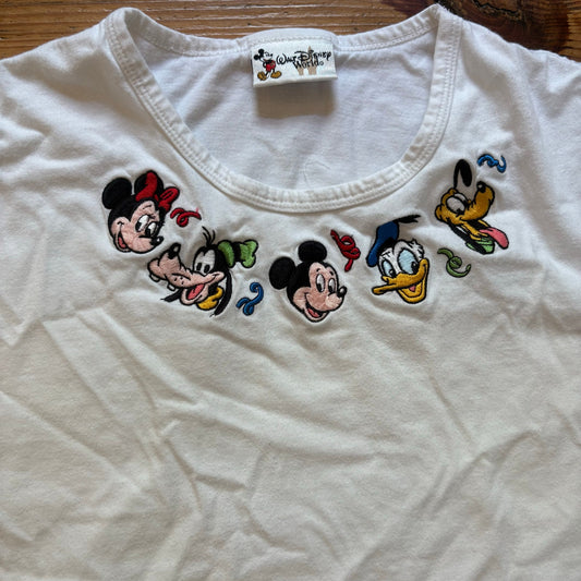 Disney white vintage character embroidered cotton short sleeve shirt SIZE L