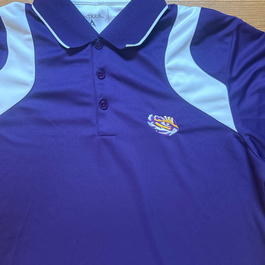 Antigua LSU Louisiana State University purple short sleeve polo shirt SIZE L