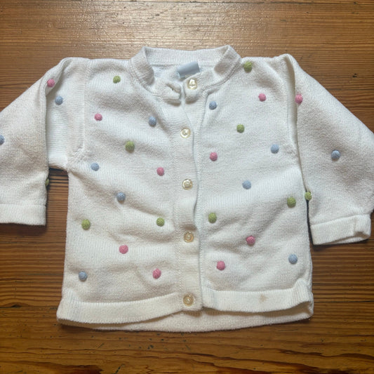 Rags Land vintage white knit pom pom button cardigan sweater SIZE 3