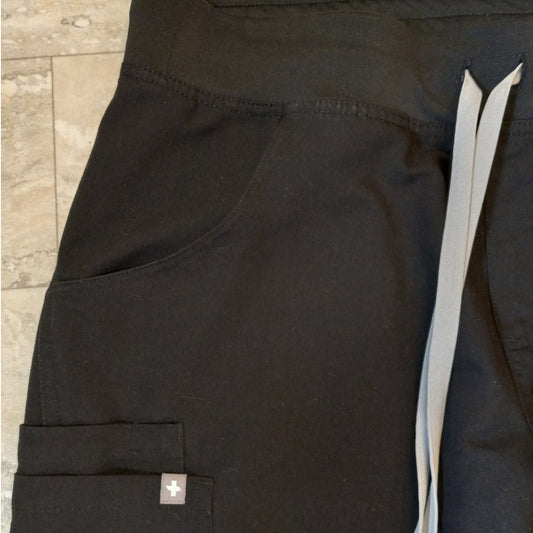Figs black Kade elastic waist cargo scrub pants SIZE MT
