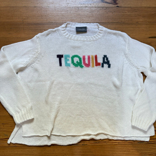 Wooden Ships white colorful tequila loose knit crew cropped sweater SIZE M