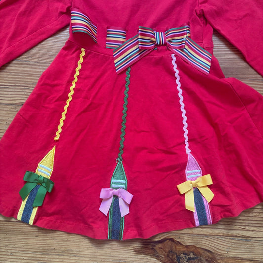Bonnie Jean red school crayon colorful ribbon long sleeve fit flare dress SIZE 6