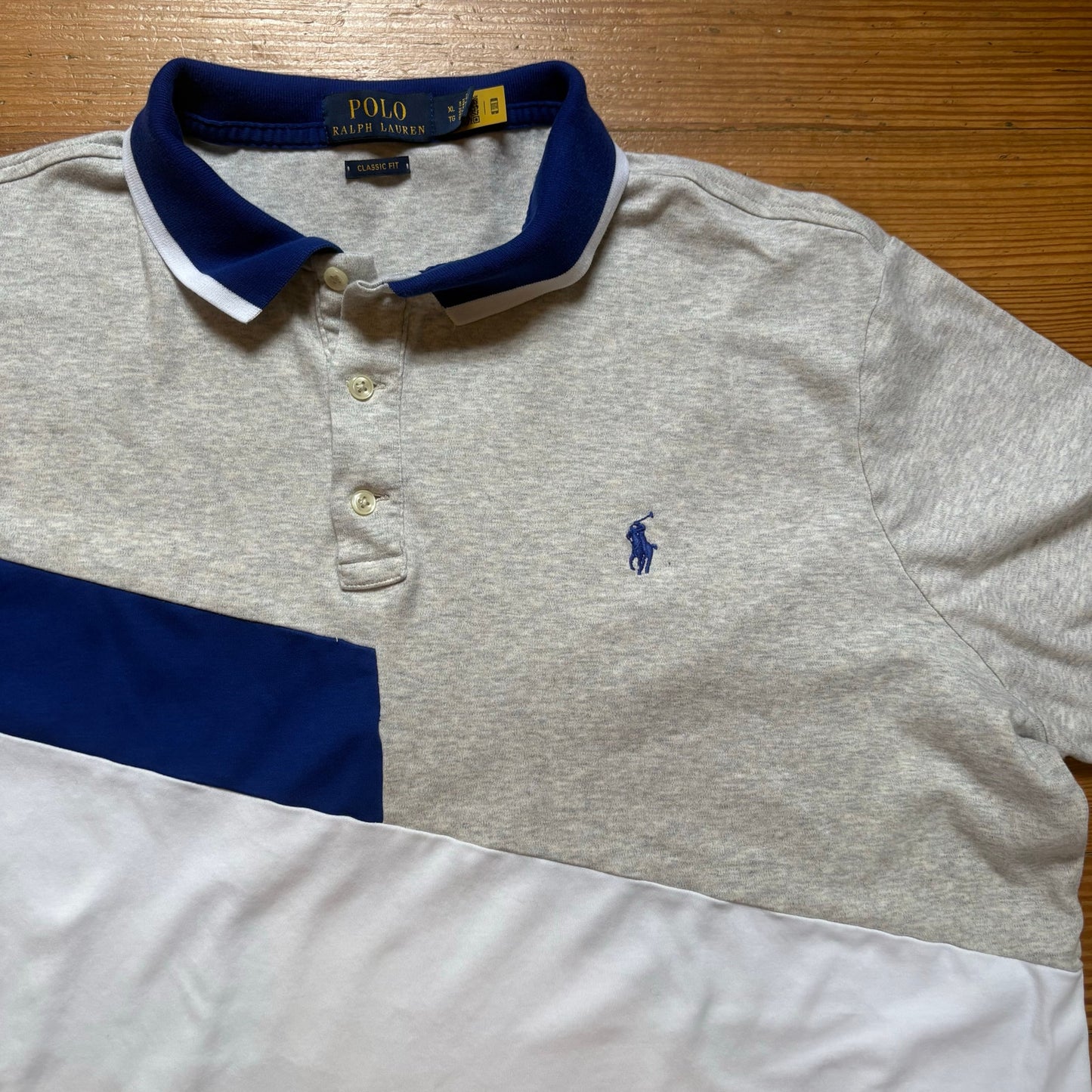 Polo Ralph Lauren white gray blocked short sleeve polo shirt SIZE XL