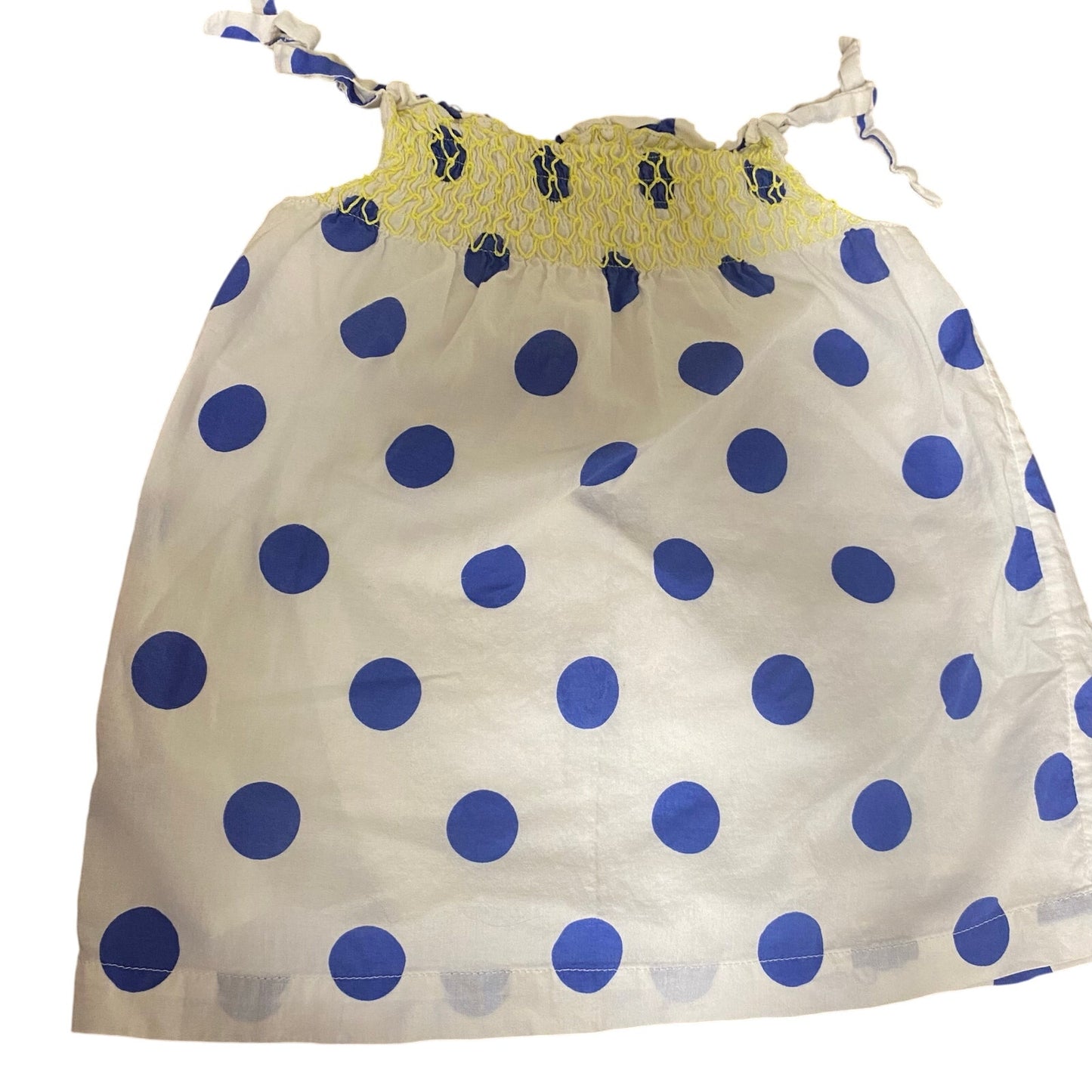 Boden white blue polka dot smocked tunic shirt SIZE 18-24M