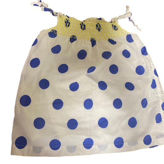 Boden white blue polka dot smocked tunic shirt SIZE 18-24M