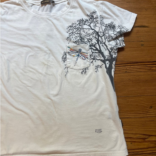 Kuhl white black tree dragonfly graphic short sleeve shirt SIZE XL