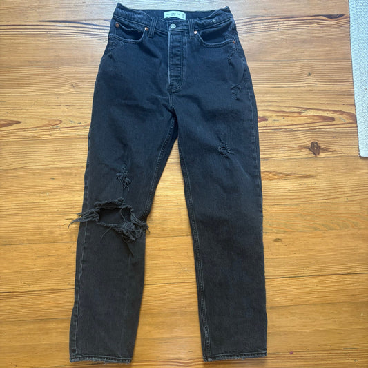 Abercrombie & Fitch black high rise distressed button fly womens jeans SIZE 2