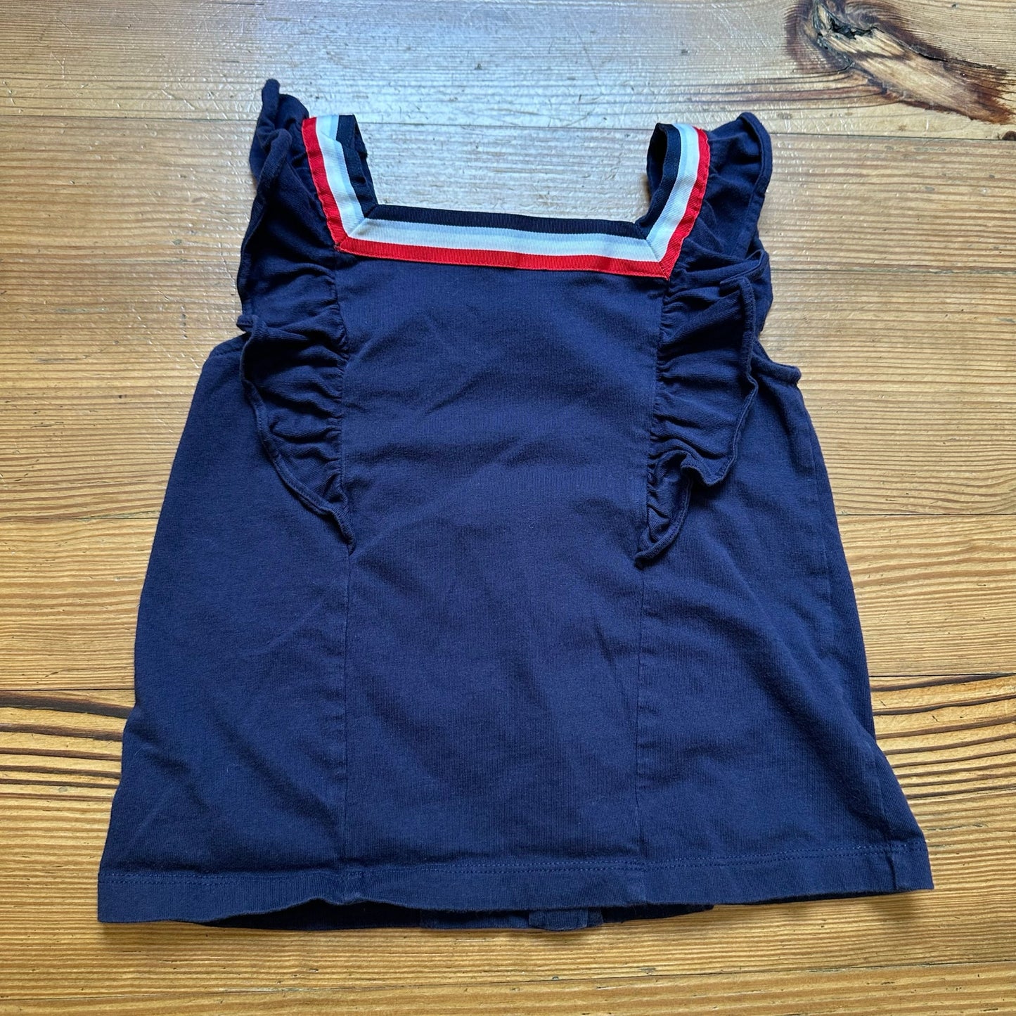 Janie and Jack blue with red white ruffle accents tank top SIZE 5