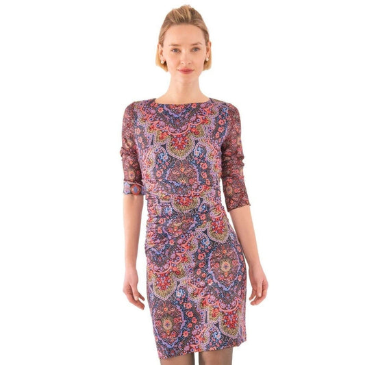 NWT Gretchen Scott purple paisley jersey quarter length sleeve dress SIZE XL