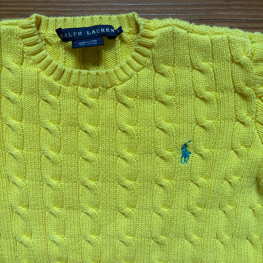 Ralph Lauren yellow teal pony cable knit crew sweater SIZE S