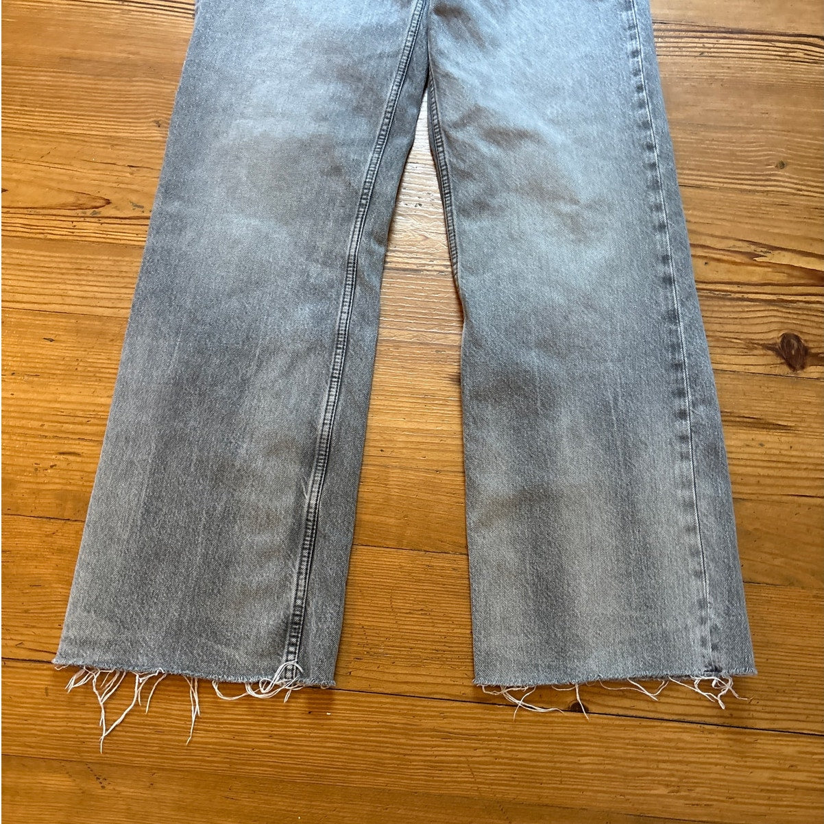 Zara gray vintage straight raw bottom hem womens jeans SIZE 10