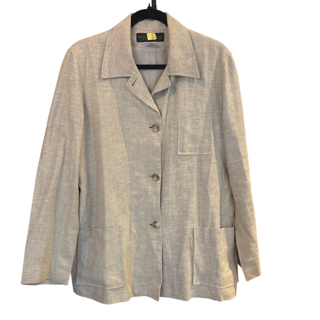 Harve Benard by Benard Holtzman light beige 3 button linen blazer jacket SIZE 14