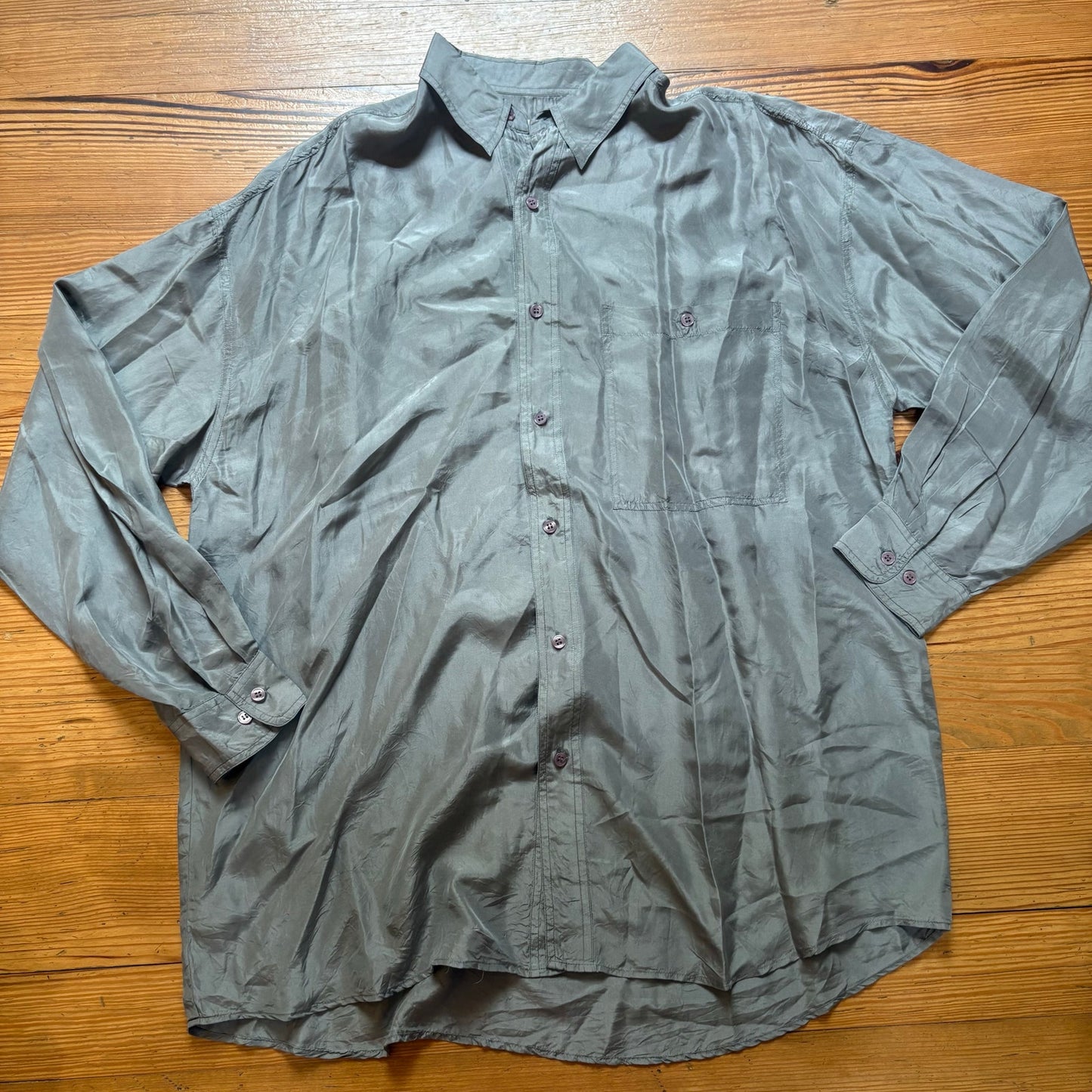 Protest 90s gray silk mens button up long sleeve shirt SIZE L