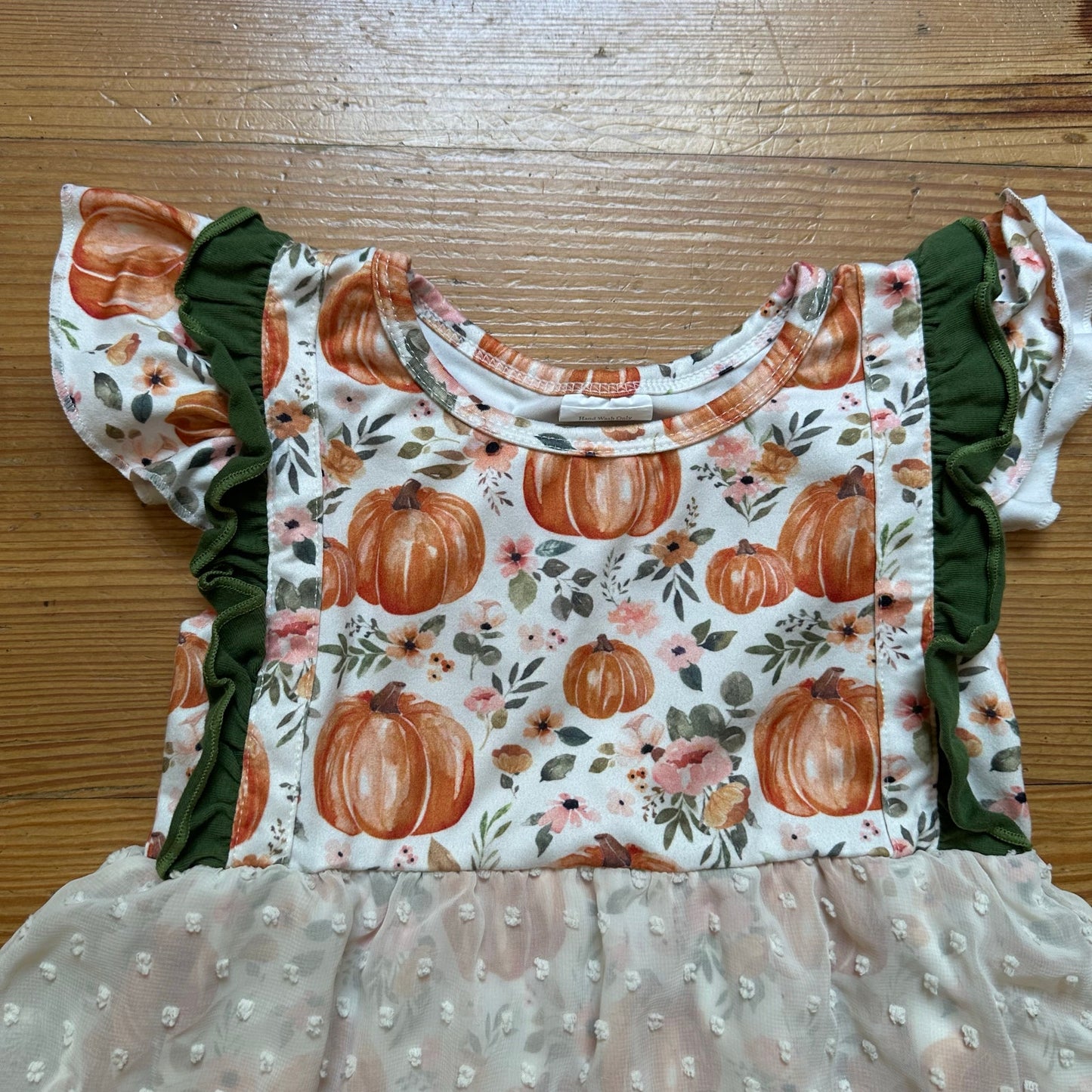 Toddler pumpkin fall lace short sleeve ruffle tunic dress SIZE 3T