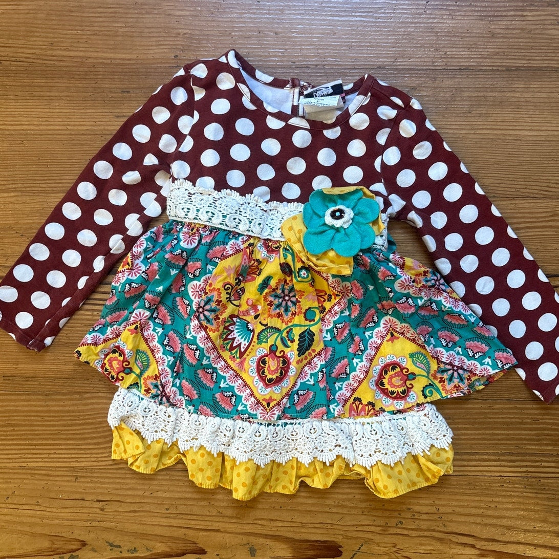 Counting Daisies brown polkadot colorful ruffle teal long sleeve pant set SIZE 4