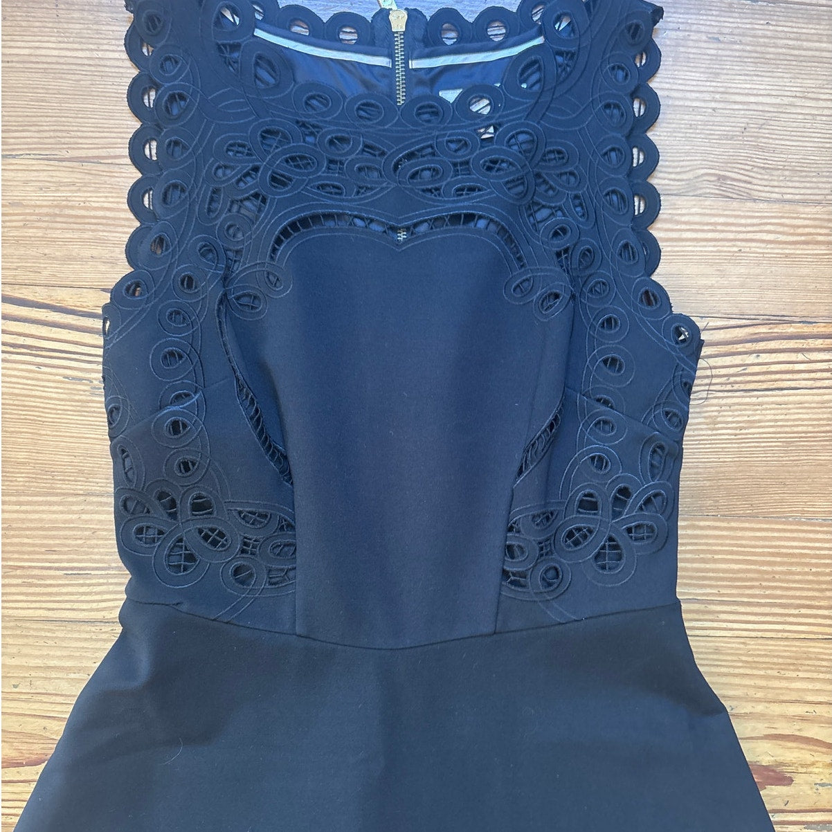 Ted Baker Verony black eyelet cutout fit flare mini dress SIZE 6