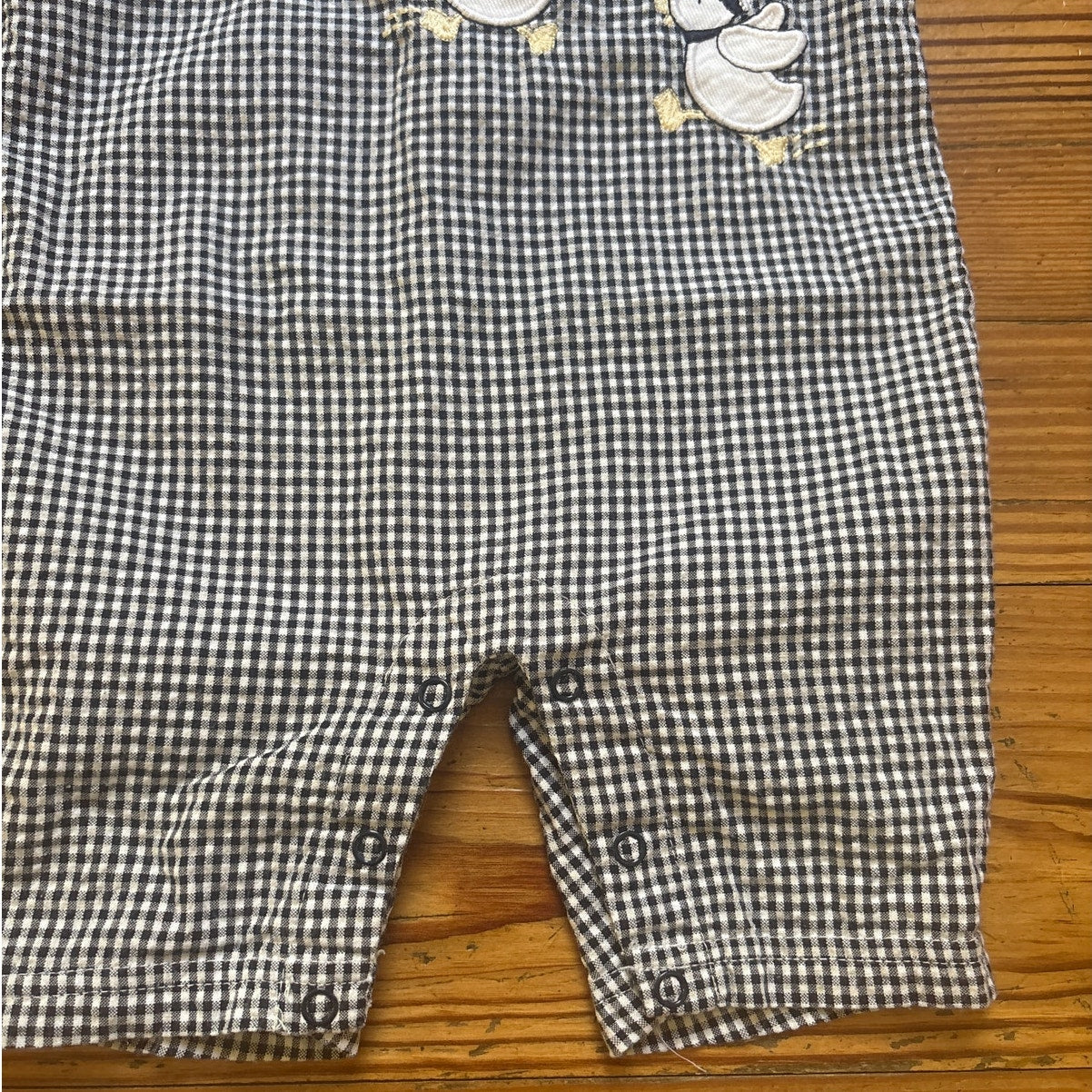 Baby Place VTG black checkered collar duck embroidered one piece SIZE 3-6M