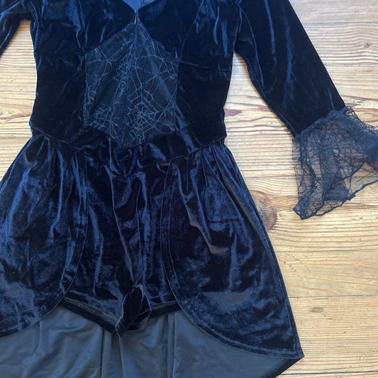 Tipsy Elves black velvet spiderweb goth fairy long sleeve romper SIZE M