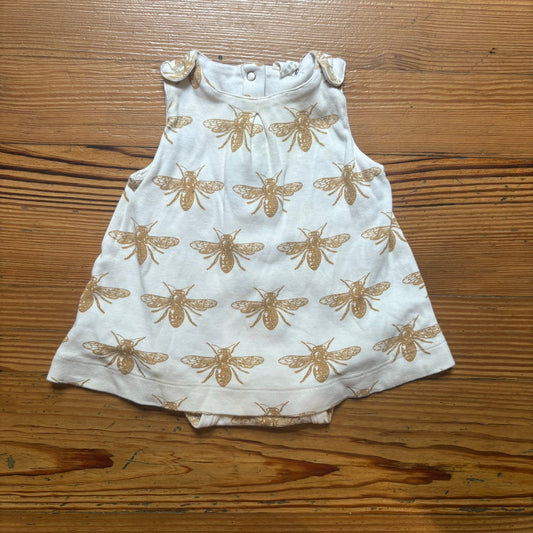 Kate Quinn organic ivory yellow bee sleeveless bodysuit dress SIZE 3-6M