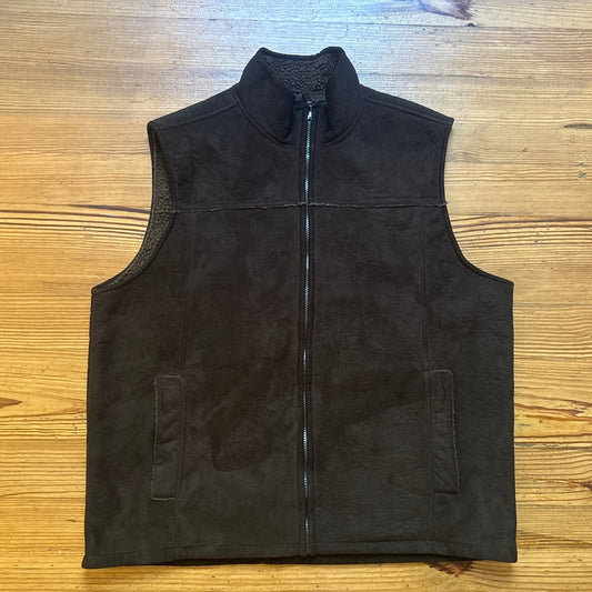 Van Heusen dark brown faux suede fleece lined full zip mens vest SIZE L