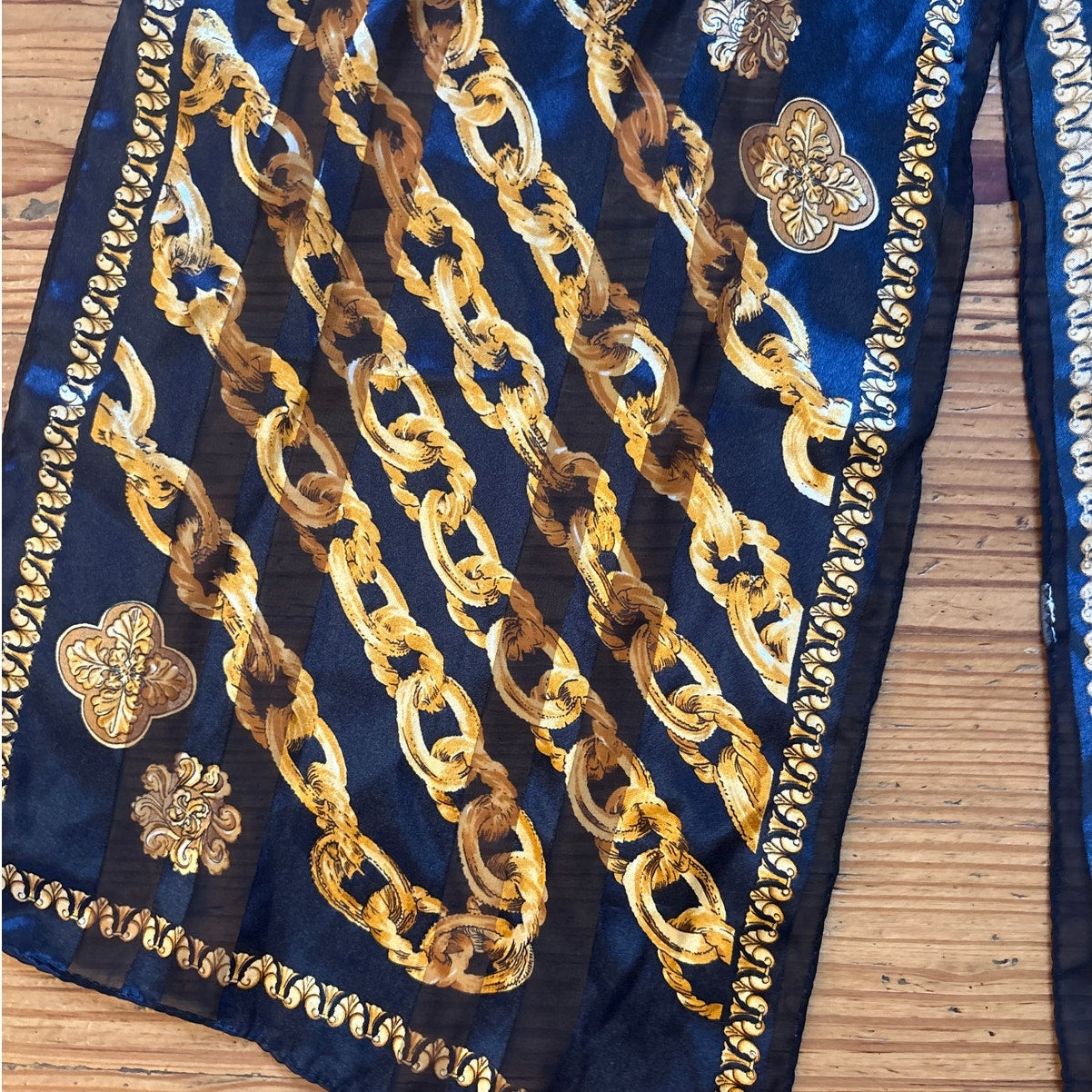 Dark navy blue gold chain equestrian scarf
